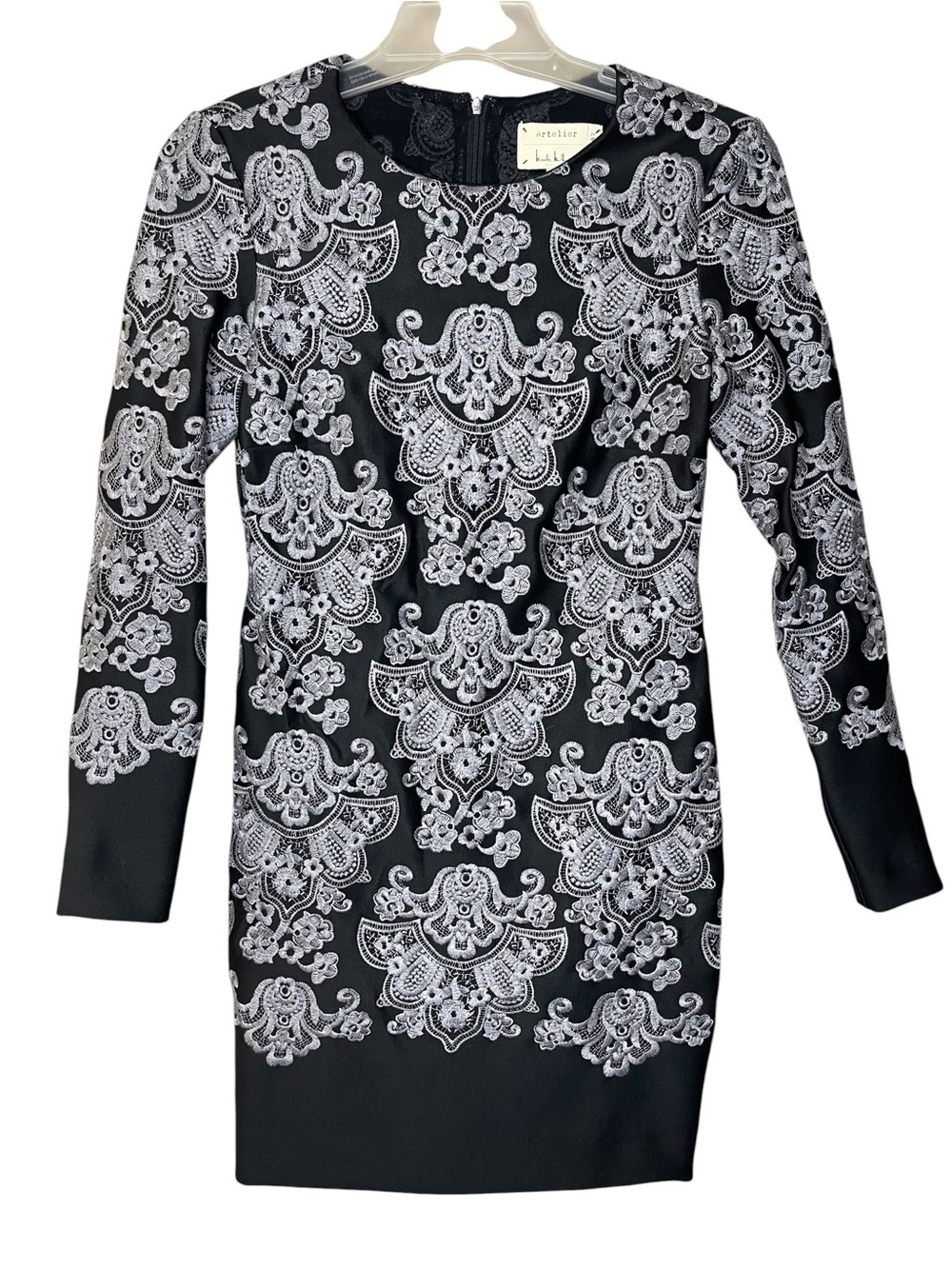 Nicole Miller Artelier  Black Dress with Silver Embroidered Motif Sz 6